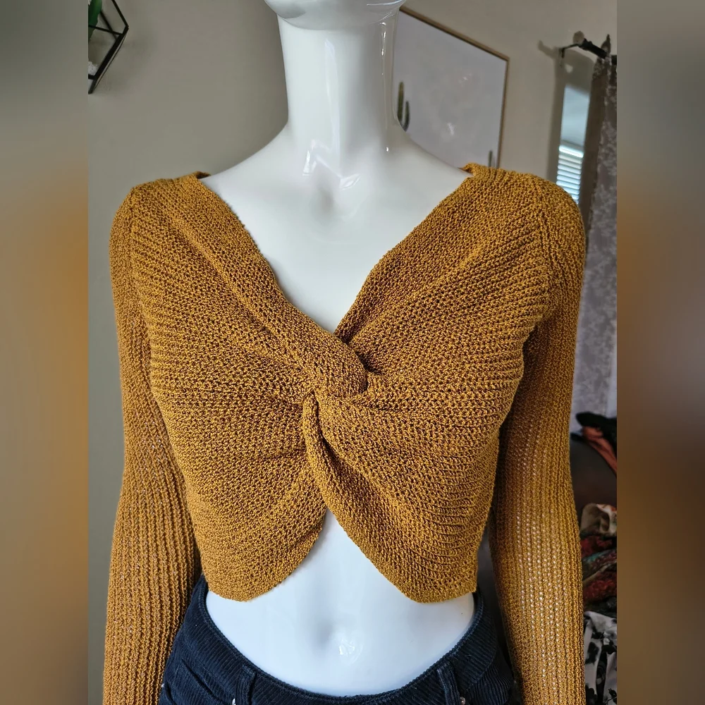Zara Twist-Front Cropped Sweater in Mustard - Picture 2 of 10
